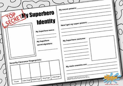 Create your own Superhero Identity! Superhero Secret Identity, Create Your Own Superhero Template, Superhero Language Activities, Secret Stories Superhero Vowels, Superhero Writing, Create Your Own Superhero, Superhero Camp, Super Hero Activities, Create A Superhero