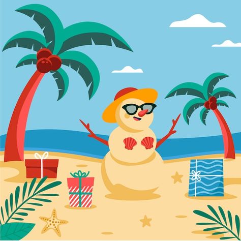 Tropical Christmas Illustration, Summer Christmas Illustration, Beach Christmas Party, Tropical Christmas Cards, Summer Xmas, Xmas Illustration, Christmas Tropical, Christmas Party Poster, California Christmas