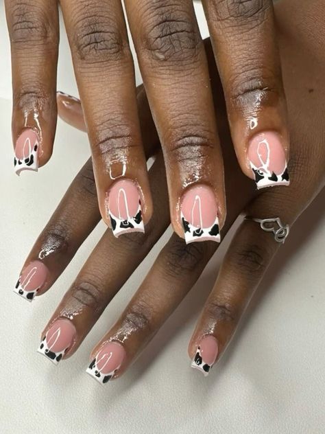 Claire's Nails, Nails French Tips, Nail Art French, Cow Prints, Square French, Country Nails, Cow Nails, French Manicure Nails, Cute Toe Nails