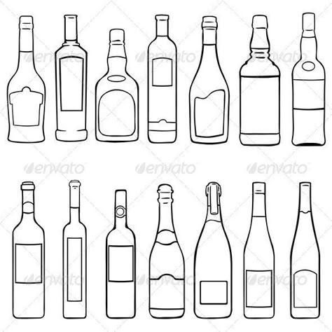 Wine Bottle Drawing, Liqour Bottles, Wine Illustration, Bottle Drawing, Bottle Tattoo, Pub Set, Alcohol Bottles, Liquor Bottles, Design Website