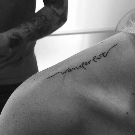 Simplicity Tattoos, Shoulder Tattoo Quotes, Top Of Shoulder Tattoo, Uk Bedroom, Minimalist Tattoo Meaning, Wanderlust Tattoo, Paris Tattoo, Typography Tattoo, Travel Tattoos