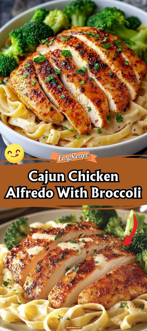 Spice up your dinner with Cajun Chicken Alfredo featuring tender chicken and fresh broccoli tossed in a creamy, spicy sauce. The Cajun seasoning adds a zesty kick that elevates this pasta dish to a whole new level. It's a flavorful and satisfying meal that's easy to make. #CajunCuisine #AlfredoPasta #SpicyFlavor Chicken Alfredo With Broccoli, Alfredo With Broccoli, Chicken With Broccoli, Cajun Chicken Alfredo, Chicken Broccoli Alfredo, Spicy Pasta, Broccoli Alfredo, Chicken Alfredo Pasta, Chicken Easy