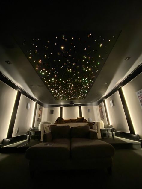 Starry Sky in the acoustic fabric - great design and functional solution for home theater in the basement 👏 Stars Ceiling, In Home Theater, Starry Ceiling, Acoustic Fabric, Star Ceiling, The Basement, Great Design, Star Sky, Starry Sky