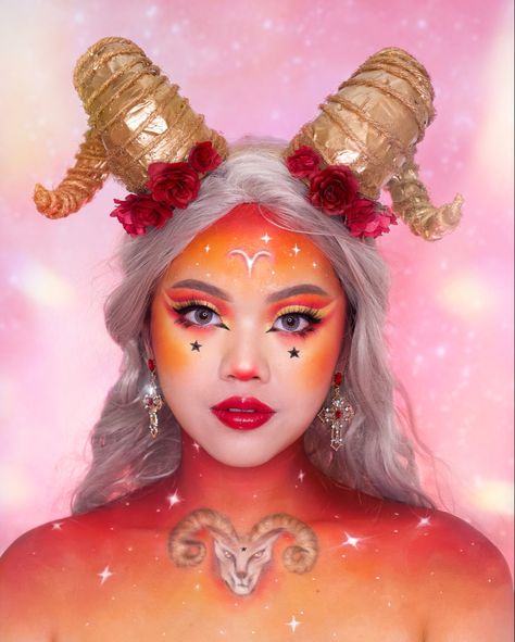 Aries Makeup by @averinanggita on Instagram Aries Makeup Look, Aries Makeup, Astrology Makeup, Pagan Makeup, Arte Aries, Makeup Crafts, Aries Art, Make Up Inspiration, Avant Garde Makeup