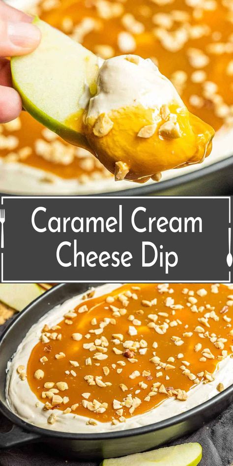 Caramel cream cheese dip is layers of sweetened cream cheese, thick caramel, and chopped nuts makes a delicious caramel dessert dip for apples. This caramel apple dip is the perfect fall dessert. This dip turns caramel apples into a shareable dessert perfect for any fall occasion from Halloween parties to Thanksgiving! Easy Caramel Dip, Fluffy Caramel Apple Dip, Carmel Dip For Apples, Carmel Apple Dip Recipes, Cream Cheese Caramel Dip, Caramel Cream Cheese Dip, Caramel Dip For Apples, Dip For Apples, Cream Cheese Apple Dip