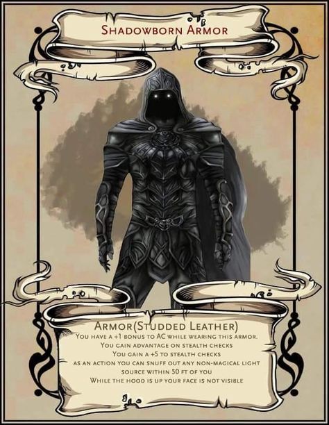 Rogue Items 5e, Dnd Rogue Armour, Dnd Magic Items Homebrew Rogue, Rogue Items Dnd, Homebrew Armor 5e, Deathwalkers Ward, Rogue Magic Items 5e, Dnd 5e Armor, Dnd Legendary Armor