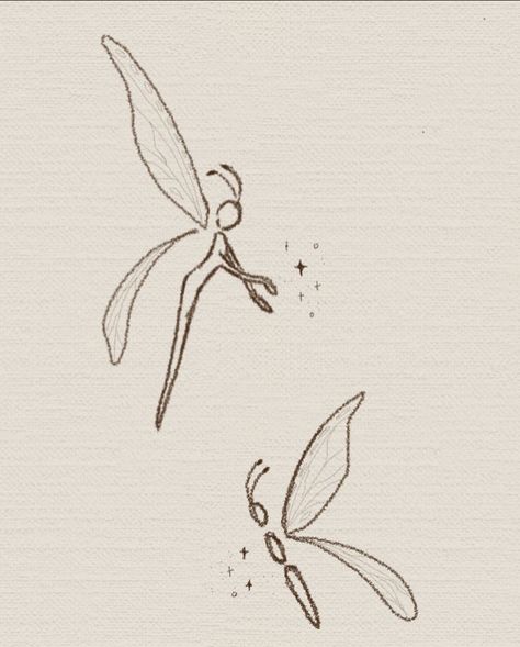 Mini Fairy Drawing, Fairy Stick And Poke Tattoo, Stick And Poke Fairy Tattoo, Stick And Poke Fairy, Mom And Daughter Fairy Tattoo, Firefly Tattoo Fine Line, Thumbelina Tattoo Ideas, Witchy Simple Tattoo, Tinkerbell Doodle