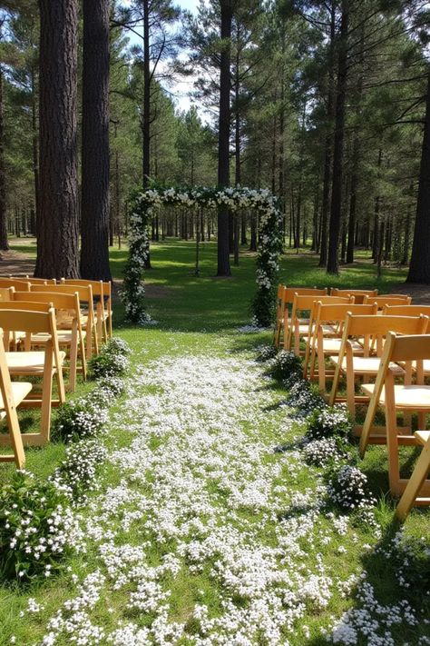 Planning your dream wedding? Check out these 23 unforgettable wedding aisle decor ideas to create a magical atmosphere on your special day. From charming baby's breath floral arrangements to whimsical draping and stunning lanterns, each suggestion will help you design an enchanting aisle that reflects your unique style. Whether you prefer rustic elegance, classic vibes, or a modern twist, these creative decorations will leave a lasting impression on your guests and enhance the beauty of your wedding ceremony. Outdoor Isle Wedding, Simple Outdoor Isle Wedding Decor, Boho Wedding Aisle, Wedding Aisle Candles, Wedding Aisle Decorations Outdoor, Church Aisle Decorations, Wedding Aisle Decor, Church Aisle, Wedding Isles