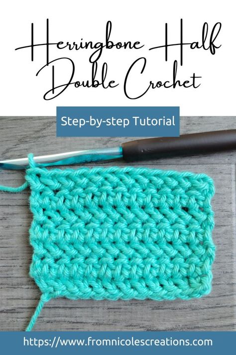 The Herringbone Half Double Crochet (h-hdc): Stitch Tutorial - From: Nicole's Creations Half Double Crochet Stitch Tutorial, Herringbone Half Double Crochet Stitch, Double Crochet Stitch Tutorial, Herringbone Half Double Crochet, Hdc Crochet, Crochet Hdc, Crochet Stitch Tutorial, Summer Cups, Summer Headbands