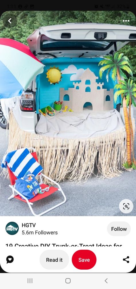 Trunk Or Treat Pool Theme, Spring Trunk Or Treat Ideas, Beach Trunk Or Treat Ideas For Cars, Hawaii Trunk Or Treat Ideas, Tropical Trunk Or Treat Ideas, Trunk Or Treat Girly, Car Trunk Decorating Ideas For Halloween, Beach Theme Trunk Or Treat Ideas, Trunk Or Treat Ideas For 2 Cars