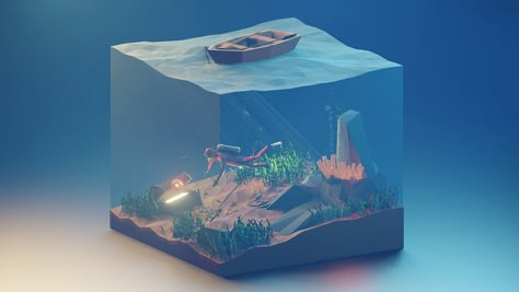 Isometric Room, Blender Art, Aquatic Environment, Blender Ideas, Voxel Art, 3d Isometric, 3d Room, Poly Art, 3d Blender