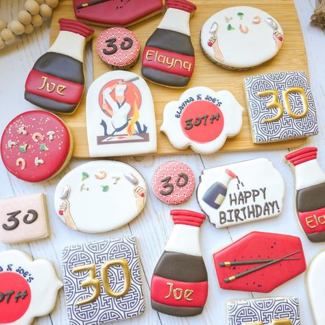 A joint 30th birthday party with hibachi and cookies definitely sounds like my idea of a good time 🎂 Hibachi Cookies Decorated, Hibachi Birthday Party, Hibachi Birthday Party Ideas, Hibachi Party, 30th Birthday Cakes For Men, 30 Birthday Cake, Birthday Cakes For Men, 30th Birthday Parties, Cakes For Men