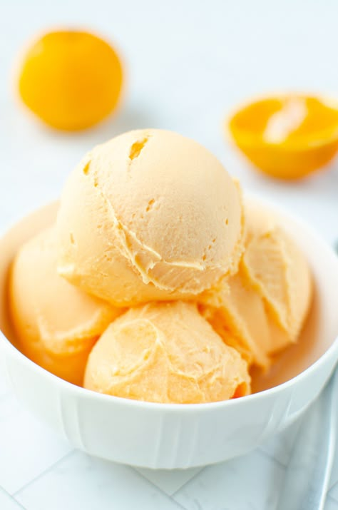 Orange Sherbet Recipe, Orange Recipes Dessert, Vegan Nice Cream, Sherbet Recipes, Orange Ice Cream, Orange Dessert, Sorbet Ice Cream, Orange Sorbet, Orange Food Coloring