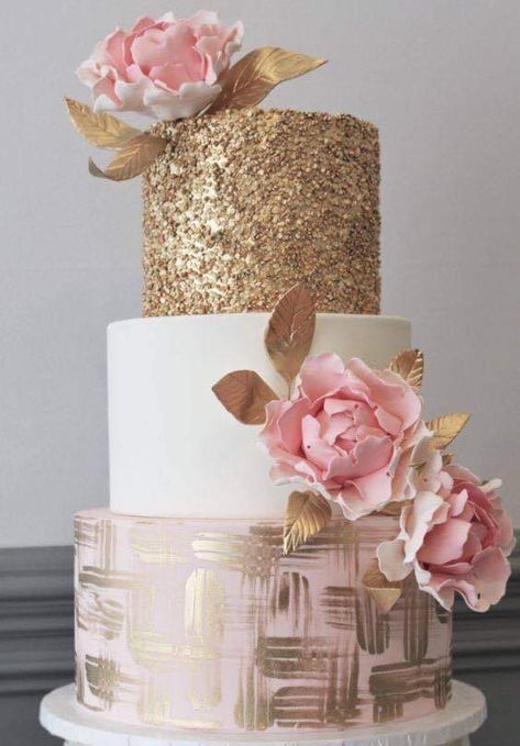 Modern Wedding Theme, Silhouette Cake Topper, Bridal Shower Cupcakes, Pink And Gold Wedding, Romantic Wedding Cake, Bridal Shower Cake, Shower Cupcakes, Gold Wedding Cake, Cool Wedding Cakes