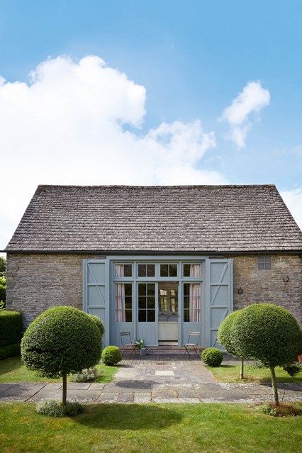 Discover the loveliest house exteriors from the archive on HOUSE - design, food and travel by House & Garden French Cottage Garden, English Country Cottages, Country Cottage Garden, English Garden Design, Blue Shutters, Converted Barn, Cottage Garden Design, Stone Barns, House And Garden