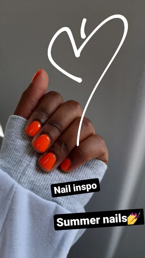 Trendy Short Nails Summer Simple, Short Neon Orange Nails, Orange Gel Nails Short, Orangey Red Nails, Orange Short Nails, Orange Nails Short, Short Orange Nails, Orange Gel Nails, Orange Manicure