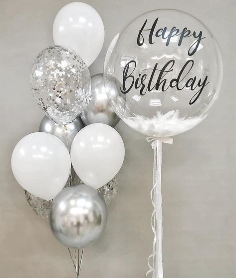 Balloons Aesthetic Birthday, Ballon Birthday Aesthetic, Hbd Balloon Bouquet, Silver 17 Balloons, Silver Happy Birthday Balloons, 17 Doğum Günü, Balloons Graduation, Happy Birthday Cake Images, Happy Birthday Wishes Cake