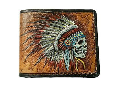 (eBay) Indian Skull, Red Man, Native American Skull, Men's 3D Genuine Leather Wallet Native American Skull, Indian Skull, Skull Wallet, Biker Wallet, Custom Wallet, Handmade Wallets, Leather Carving, Airbrush Art, Personalized Wallet