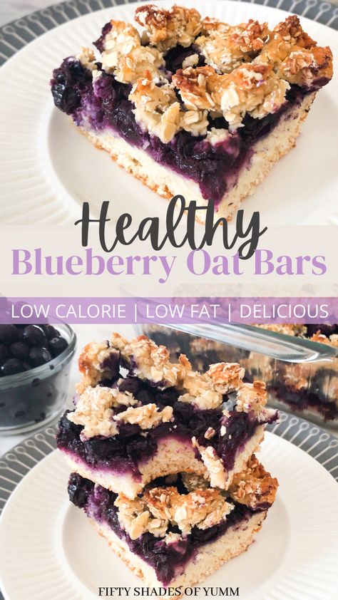 Healthy blueberry and oat crumble bars Blueberry Oat Crumble, Blueberry Oat Bars, Low Calorie Baking, Low Cal Dessert, Bars Healthy, Healthy Low Calorie, Low Calorie Recipes Dessert, Blueberry Oat, Sweet Pastry