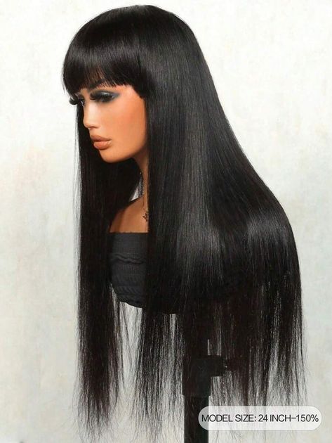 Straight Human Hair Wigs With Bangs Affordable Hair Replacement Wig For Women Cheap Silky Wig For Beginner Friendly Natural Black Color | SHEIN USA Human Hair Wigs With Bangs, Straight Human Hair Wigs, Cheap Wigs, Beauty Games, Hair Replacement, Hair Product, Hair Density, Full Wigs, Hair Straight