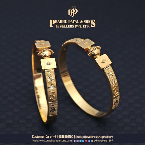 Remarkable Gold Bangles to make her Heart Smile.. https://chat.whatsapp.com/HNBb3Iyb3lwGzxFX2P6p9j Visit us & have a look at our Stunning New Collection.. #prabhudayalandsonsjewellers #madangir #newdelhi #gold #jewellery #bangles #kadas #royal #bridaljewellery #brideslove #indianbride #weddingjewellery #classic #look #glamour #exquisite #luxury #stylish #jewellerylove #majikcolors Kada Designs Gold, Gold Jewellery Bangles, Gold Kangan Design, Gold Kangan, Mens Bracelet Gold Jewelry, Fancy Bangles, Baby Jewelry Gold, Maharashtrian Jewellery, Jewellery Bangles