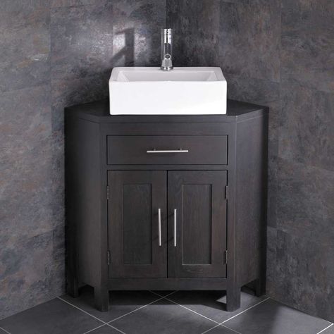 Barletta Rectangluar Sink with Alta Wenge Oak Corner Vanity Cabinet Corner Vanity Bathroom, Lavabo D Angle, Corner Bathroom Cabinet, Oak Bathroom Cabinets, Oak Vanity Unit, Corner Bathroom Vanity, Corner Sink Bathroom, Bathroom Basin Taps, Corner Vanity Unit