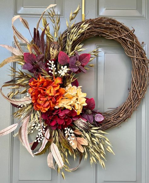 Modern Farmhouse Wreath, Elegant Fall Wreath, Large Door Wreath, Cottage Wreath, Modern Wreath - Etsy Fall Front Porch Wreath, Fall Wreath With Hydrangeas, Fall Wedding Wreaths For Door, Fall Wreaths For Front Door Farmhouse, Modern Fall Wreath, Fall Door Wreaths, Large Door Wreaths, Modern Farmhouse Wreath, Fall Wreath Ideas