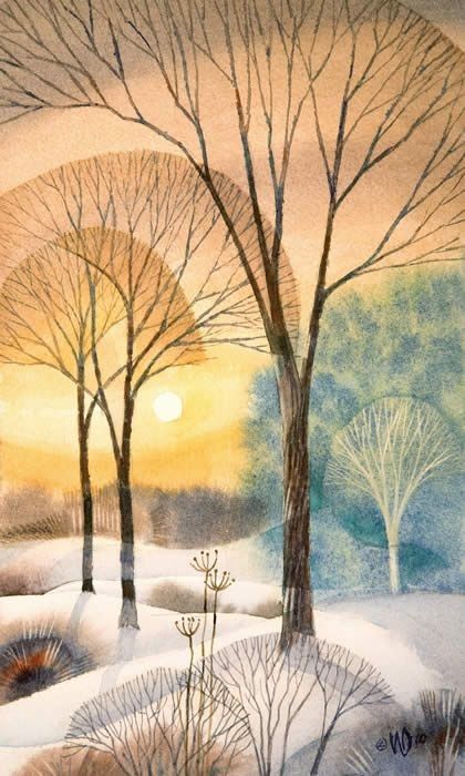 Bill Duke, Solstice Art, Winter Illustration, Seni Cat Air, Winter Art, Naive Art, Winter Solstice, Tree Art, Whimsical Art