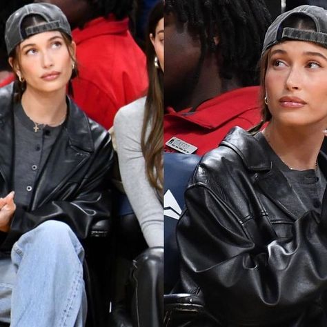 Hailey Bieber Style on Instagram: "Hailey Bieber at the Los Angeles Lakers basketball game!🖤✨ 📸: @allenberezovsky" Hailey Bieber Basketball Game, Basketball Game Outfits, Djerf Style, Basketball Game Outfit, Matilda Djerf Style, Hailey Bieber Style, Hailey Baldwin Style, Lakers Basketball, Matilda Djerf