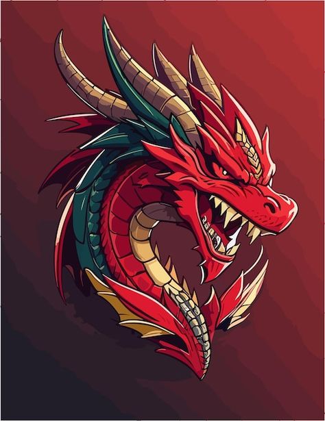 A mascot logo of dragon with red bakgrou... | Premium Vector #Freepik #vector #dragon-chinese #dragon-logo #red-dragon #dragon-illustration Chinese Dragon Vector, Dragon Vector Art, Simple Dragon, Dragon Vector, Red Dragons, Dragon Mascot, Logo Dragon, Chinese Logo, Dragon Logo