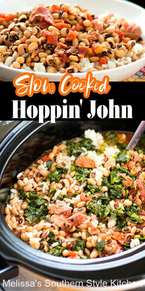 A New Year's Day tradition made in a slow cooker #slowcookedhoppinjohn #hoppinjohn #crockpothoppinjohn #blackeyedpeas #newyearsday #southernfood #southernrecipes #collardgreens #ricerecipes Hoppin John Recipe, Pulled Turkey, Recipe Slow Cooker, Hoppin John, Beans And Rice, Pea Recipes, Crock Pot Slow Cooker, Crockpot Recipes Slow Cooker, Southern Cooking