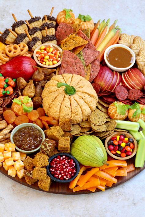 Fall Feast Board by The BakerMama British Tea Charcuterie Board, Bunco Snacks For Tables, Nutter Butter Acorns, Church Snacks, Pumpkin Board, Charcuterie Trays, Graze Board, Sweet Potato Crackers, Fall Lunch