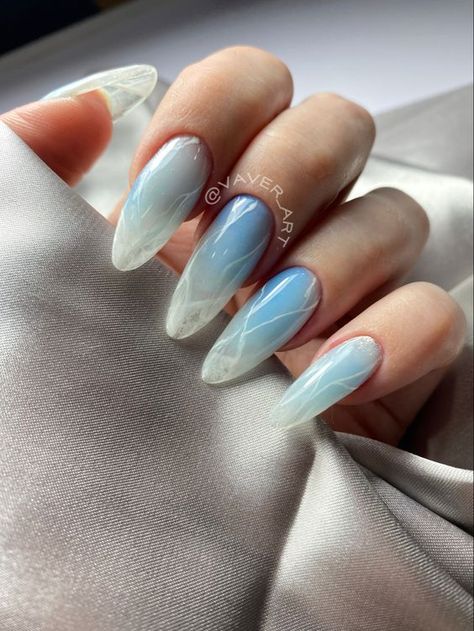 19 Natural Winter Nail Ideas for 2023-2024 - thepinkgoose.com Glacier Nails, Blue Ice Nails, Ice Gel Nails, Ice Nails Designs, Ice Queen Nails, Ice Blue Nails Winter, Frozen Inspired Nails, Blue Winter Nail Designs, Ice Blue Nails