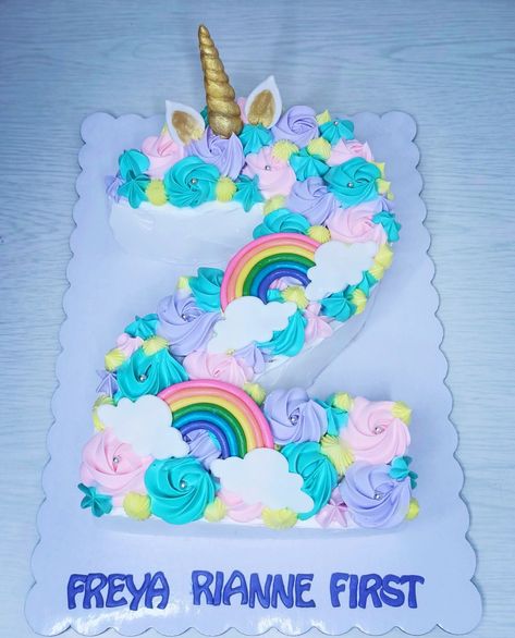 Unicorn number cake unicornhairclub Unicorn 2nd Birthday Cake, Number 4 Unicorn Cake, Number 2 Cake Design, Unicorn Number Cake, Black And Gold Birthday Cake, Yema Cake, Unicorn Alphabet, One Piece Birthdays, Unicorn Topper