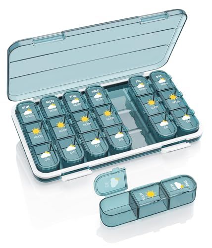 Pill Organizer 3 Times A Day, 7 Day Pill Box - Acedada Weekly Travel Pill Container, Large Medicine Dispenser Vitamins Case Supplements Holder Organizer, Blue Medicine Dispenser, Weekly Pill Organizer, Blue Health, Pill Holder, Pill Container, Medicine Boxes, Pill Organizer, Daily Vitamins, Pill Case