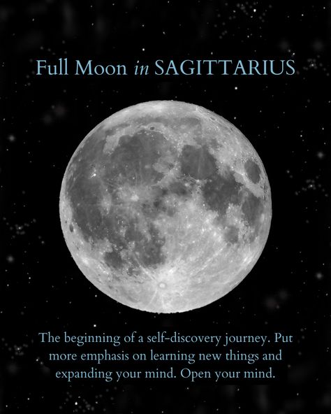 Full Moon in Sagittarius : The beginning of a self-discovery journey. Put more emphasis on learning new things and expanding your mind. Follow for more Witchin' Studies 🌝 Libra Full Moon, Full Moon In Sagittarius, Moon In Sagittarius, Moon In Libra, Full Moon In Libra, Full Moon In Aries, Moon In Aquarius, Moon In Leo, Spell Books