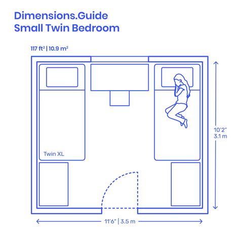 Small Twin | Single Bedroom layouts are recommended guidelines for organizing shared bedrooms based on the dimensions of a Twin | Single Bed. Used for shared kids bedrooms or dormitories, shared small bedrooms with Twin | Single beds have minimum floor plan areas of around 117 ft2 | 10.9 m2. Downloads online #bedroom #beds #architecture #interiordesign #homedesign Small Twin Bedroom, Childrens Bedroom Storage, Bedroom Layout Design, Small Single Bed, Bedroom Arrangement, Kids Shared Bedroom, Small Bathroom Renovations, Two Twin Beds, Single Beds