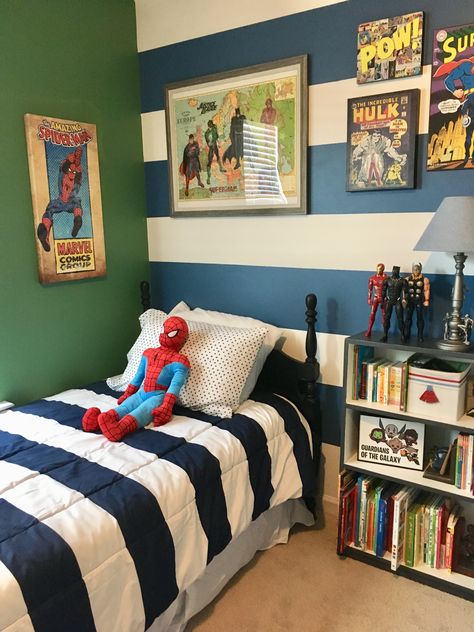 Boys Room No Theme, Superhero Bedroom Paint Ideas, Blue Kids Room Boys, Toddler Boy Blue Room, Green And Blue Room Bedrooms, Blue Room Ideas For Boys, Blue Paint Boys Room, Blue Little Boys Room, Blue And Green Kids Room