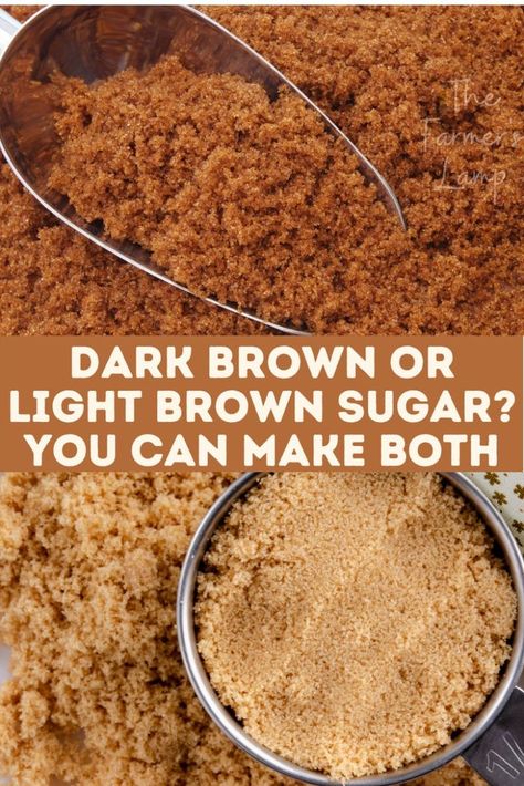 dark brown and light brown sugar Dark Brown Sugar Recipes, Brown Sugar Homemade, Baked In Vermont, Powdered Sugar Recipes, Baking Mix Recipes, Make Brown, Make Brown Sugar, Brown Sugar Recipes, Baking Secrets