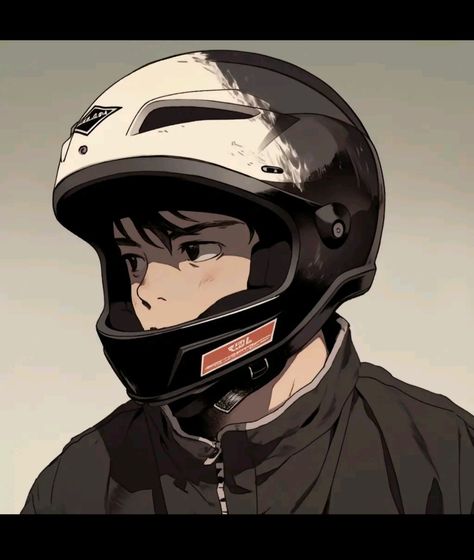 Anime Character Profile, Drawing Helmet, Anime Helmet, Helm Full Face, Pakai Helm, Anime Motorcycle, Manga Boy, Motorcycle Helmet, Anime Couples Drawings