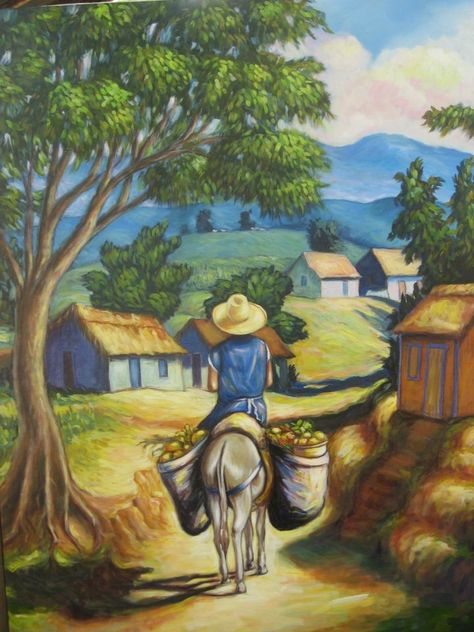 Dominican art - by Anthony Vasquez Dominican Republic Culture, Puerto Rican Artwork, Mexican Art Painting, Puerto Rico Art, Haitian Art, Latin American Art, Pastel Landscape, Mexican Art, Country Art