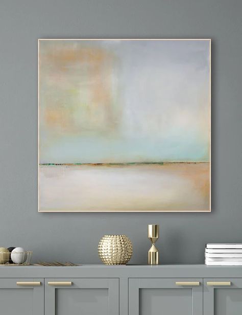 $3,405: 52x52" Dining Room Abstract Art, Console Dining Room, Framing Canvas Art, Tranquil Landscape, Spring Field, Painting Abstract Landscape, Dining Room Sideboard, Wabi Sabi Wall Art, Blue Backdrop