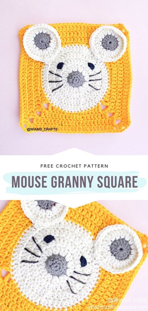 Free Animal Granny Squares, Crochet Animal Squares Patterns, Granny Square Animal Blanket, Crochet Applique Patterns Free Animal Granny Squares, Animal Squares Crochet, Animal Granny Square Crochet, Mickey Granny Square, Granny Square Animals Free Pattern, Granny Square Crochet Animals