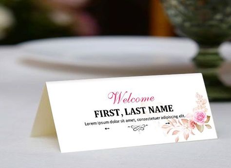 Folded Card Table Reservation Name Card Template for MS Word Free Name Tags, Name Cards Wedding, Student Name Tags, Wedding Name Tags, Name Tag For School, Name Tag Design, Conference Event, Table Name Cards, Table Tags