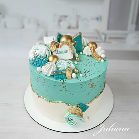 Birthday Cake Asthetic Ideas, Bday Cakes For Women, Turquoise Cake Ideas, Best Birthday Cake Designs, Aqua Cake, Birthday Cake For Women Simple, Modern Birthday Cakes, Chocolate Cake Designs, Buttercream Cake Decorating