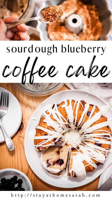 Sourdough Blueberry Coffee Cake, Sourdough Vanilla Cake, Sourdough Coffee Cake Recipe, Sourdough Blueberry, Icing Drizzle, Blueberry Coffee Cake Recipe, Sourdough Breads, Simple Sourdough, Discard Recipe