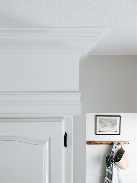 Box Above Cabinets, Disguising Soffit In Kitchen, What To Do With Wall Above Kitchen Cabinets, Fake Upper Kitchen Cabinets, Trim On Soffit Above Cabinets, Kitchen Bulkhead Trim, Adding Trim To Kitchen Soffit, Kitchen Soffit Disguise, Moulding Above Kitchen Cabinets