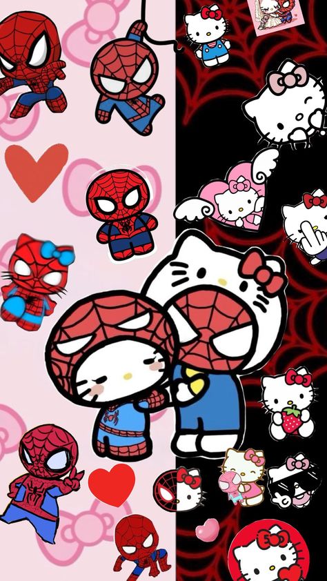 #hellokitty #love #spiderman Cute Hello Kitty And Spiderman, Spider Man Wallpaper For Ipad, Cute Wallpapers For Boyfriend, Hello Kitty Spider Man Wallpaper, Cute Wallpapers For Valentines Day, Hello Kitty Spider-man, Hello Kitty Wallpaper Iphone Red, Aesthetic Spiderman Wallpaper Iphone, Hello Kitty And Spider Man Wallpaper