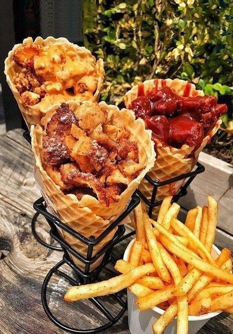 Food Cones, Waffle Cone Recipe, Fried Chicken And Waffles, Waffle Cone, Waffle Cones, Chicken And Waffles, Fair Food Recipes, Food Goals, Travel Places