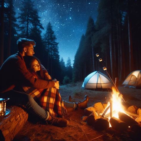 Couple Camping Photography, Couple Campfire, Campfire Couple, Campfires Photography, Welcome To The Dollhouse, Moon Couple, City Dark, Couple Camping, Couples Camping